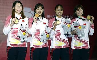 Asian Games fencing women's epee team gold medallists China | AP