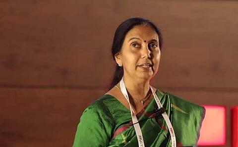 Dr Lalithambika at a TED talk (Photo | TEDx Talks YouTube Channel)
