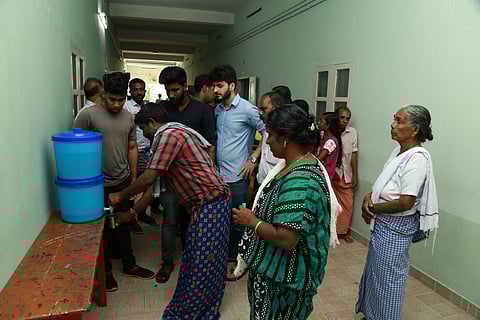 Organic water purifier being used in a relief camp in Changanassery, Kottayam. (By special arrangement)