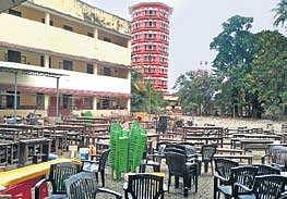 Furniture  of Sree Kanchi Sankara Public School left outside to dry