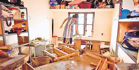 A room in the women’s hostel at Kalady Sanskrit University after the flood