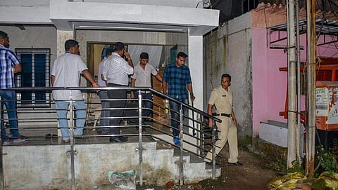 Members of Maharashtra’s anti-terrorism squad raid the house of Sanatan Sanstha member Vaibhav Raut at Nalasopara in Palghar. The police seized more weapons on Monday (File | PTI)