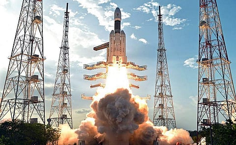 In this file image, ISRO launches India's heaviest rocket GSLV-Mk III along with a communications satellite GSAT-19 on 06 June 2017  from Satish Dhawan Space Centre in Sriharikota, AP. (File | PTI)