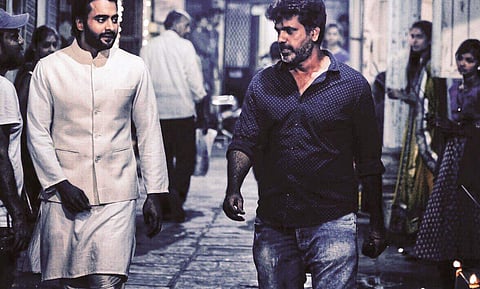 Actor Jackky Bhagnani and director Nitin Kakkar during the shooting of 'Mitron'. (Photo | Twitter)