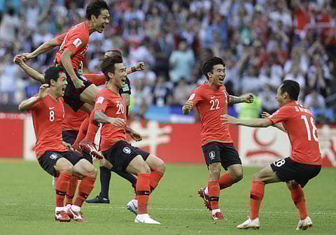 South Korean football team celebrating a goal during their World Cup match. (File | AP)