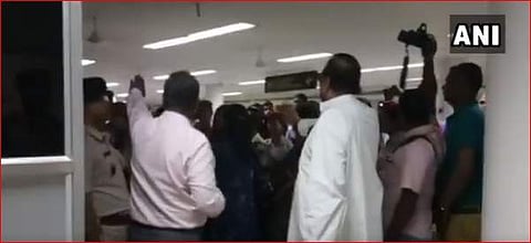 A file image of TMC delegation being stopped at Silchar's airport. (Video grab| ANI)