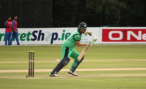 Ireland batsman Andrew Balbirnie plays a shot against Afghanistan in the second ODI (Photo | Twitter/Cricket Ireland)