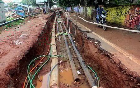 Construction of underground electricity at Rajmahal square in Bhubaneswar. (Photo | Biswanath Swain/EPS) 