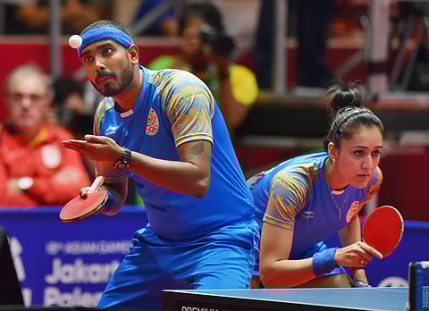 Sharath Kamal and Manika Batra during the mixed-double table tennis match against Korea | PTI