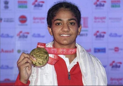 Nitu  claimed her second successive gold at the world youth boxing championships (Photo | Twitter/BFI)