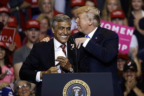 President Donald Trump, right, greets Senate candidate Rep. Lou Barletta, R-Pa., during a rally in Wilkes-Barre, Pa. (Photo | AP)