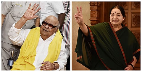 Late DMK Chief M Karunanidhi and AIADMK general secretary J Jayalalithaa (File photos | EPS)