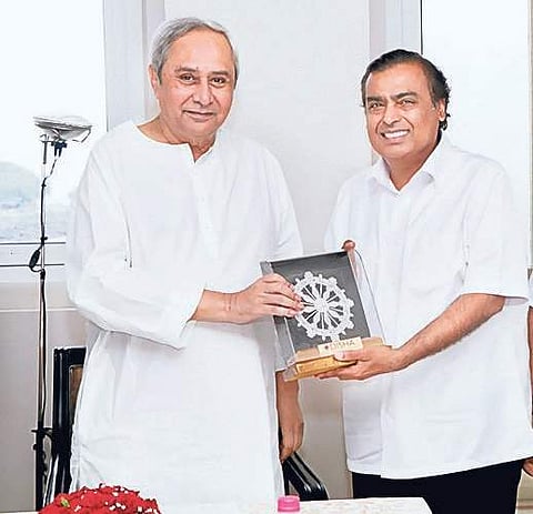 Chief Minister Naveen Patnaik with Mukesh Ambani in Mumbai