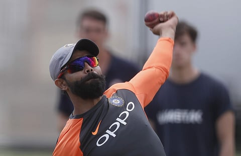 India's Ravindra Jadeja bowls in the nets during a training session at Lord's Cricket ground in London, Wednesday, Aug. 8, 2018. | AP