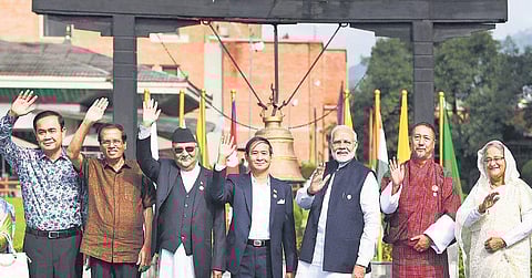Prime Minister Narendra Modi with BIMSTEC leaders at the Leader’s Retreat, in Kathmandu on Friday | PTI