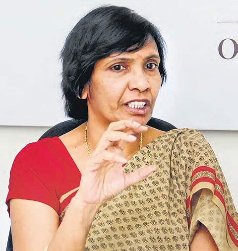 Dr R Hemalatha, Director of the National Institute of Nutrition interacting with the editorial team of  The New Indian Express in Hyderabad on Friday | S Senbagapandiyan