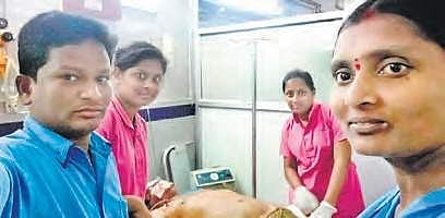 The hospital staff of Kamineni hospital in Narketpally, taking selfie with the body of actor Harikrishna, which went viral | Express
