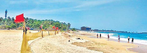Nets have been placed along Malpe beach, but many tourists do not pay heed