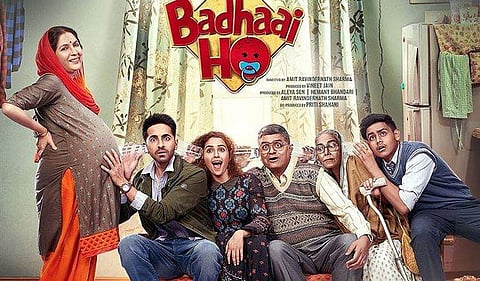 Poster of Ayushmann Khurrana and Sanya Malhotra starrer ' Badhaai Ho!'.