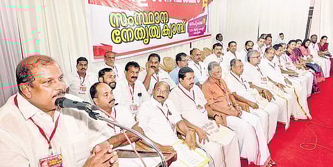 P C George speaks after inaugurating a leadership camp of the Kerala Janapaksham party in Kottayam on Tuesday | Express