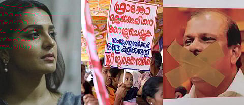 Parvathy (left) has slammed PC George (right), who has received a barrage of criticism for his derogatory comment against the nun who filed a rape complaint against Jalandhar Bishop Franco Mulakkal.