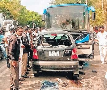 The wreckage of the car involved in the accident at Doddanekkundi | Express