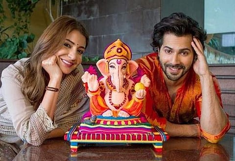 Anushka Sharma and Varun Dhawan with the eco-friendly Ganesha (Photo | Instagram)