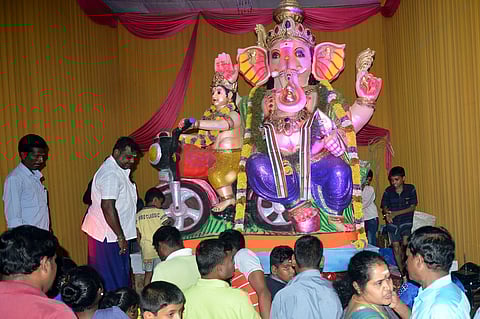 15 feet 'Bullet Vinayagar' at Sri Sakthi Vinayagar temple,  Kotturpuram, Chennai. (Photo | EPS/ D SAMPATH KUMAR)