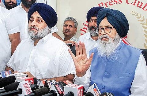 Former Punjab CM Parkash Singh Badal and SAD chief Sukhbir Singh Badal | PTI