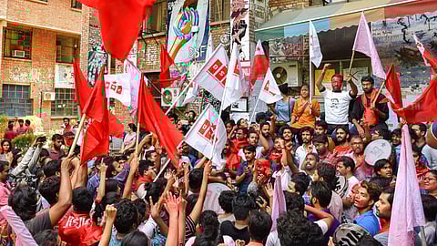 Student campaigns during the JNUSU polls.