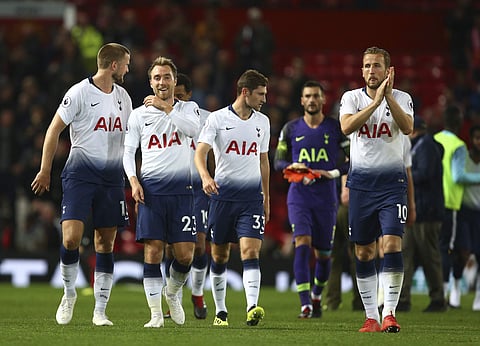 Tottenham's Christian Eriksen, second left, and Harry Kane, right, celebrate after the English Premier League soccer match against Manchester United. | (File | AP)