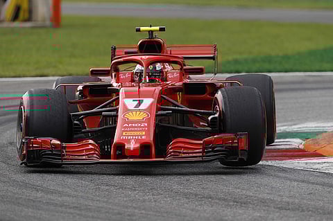 Ferrari driver Kimi Raikkonen of Finland steers his car during the qualifying session at the Monza racetrack, in Monza, Italy, Saturday, Sept. 1, 2018. The Formula One race will be held on Sunday. | AP