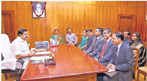 Indian Foreign Service officials posted in different countries meeting Chief Minister Edappadi K Palaniswami at the Secretariat on Wednesday | Express