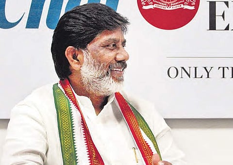 Mallu Bhatti Vikramarka, chairman of Telangana Congress Campaign Committee , interacting with the editorial team of The New Indian Express as part of Express Chat, in Hyderabad on Friday | S Senbagapandiyan