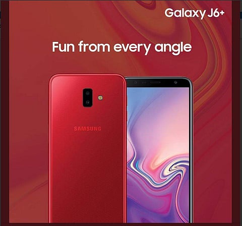 Samsung J6+ mobile phone.( Photo | Twitter@SamsungMobileIN)