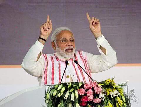 Prime Minister Narendra Modi addresses the gathering as he launches Ayushman Bharat-National Health Protection Scheme in Ranchi Sunday Sept 23 2018. | PTI