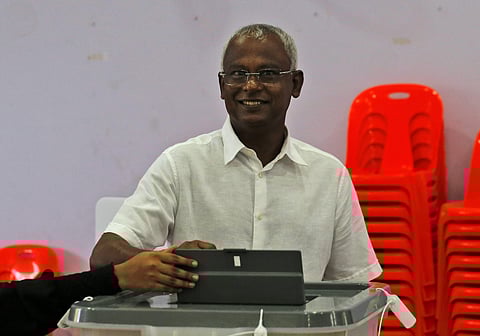 Maldives' President elect Ibrahim Mohamed Solih casts his vote at a polling station during presidential election day in Male. (Photo| AP)