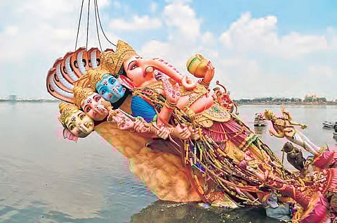 Khairtabad Ganesh being immersed in the lake