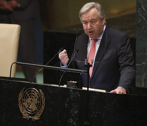 United Nations Secretary General Antonio Guterres speaks during the United Nations General Assembly, Tuesday Sept. 25, 2018 at U.N. headquarters. (Photo | AP)