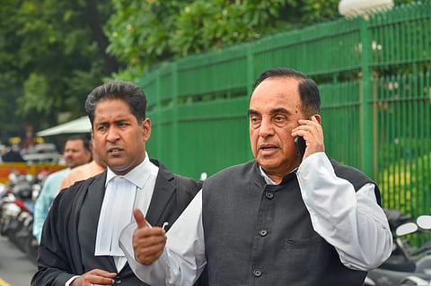 BJP leader Subramanian Swamy after a hearing in relation to his petition regarding Ram Setu at the Supreme Court premises in New Delhi Tuesday September 25 2018. | PTI