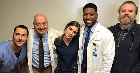 Anupam Kher with his co-actors from New Amsterdam. (Photo: Twitter)