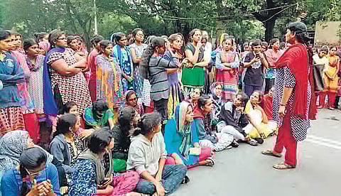 Representational image: Female students of Osmania University staging a protest in Hyderabad 