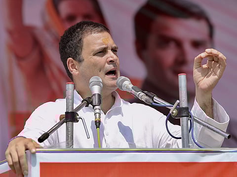 Congress president Rahul Gandhi addresses a public meeting in Chitrakoot Thursday September 27 2018. | PTI