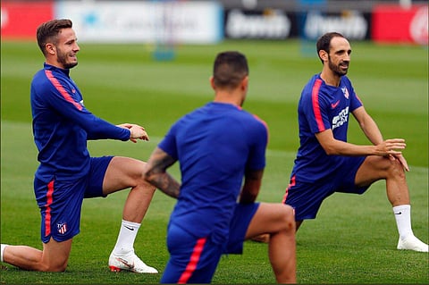 Atletico Madrid players during a training session ahead of the clash against their city rivals (Photo | Twitter/Atlético de Madrid)‏