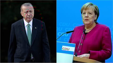 In collage: Turkish President Recep Tayyip Erdogan and German Chancellor Angela Merkel (Photos | AP)