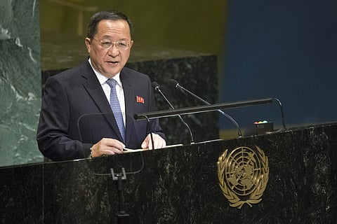 North Korean Foreign Minister Ri Yong Ho addresses the 73rd session of the United Nations General Assembly,Saturday, Sept. 29, 2018 at U.N. (Photo | AP)