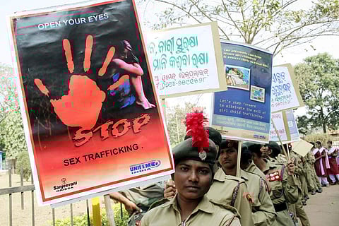 Activists taking out a rally to protest women trafficking in Bhubaneswar. Image used for representational purpose only. (Express Photo | Shamim)