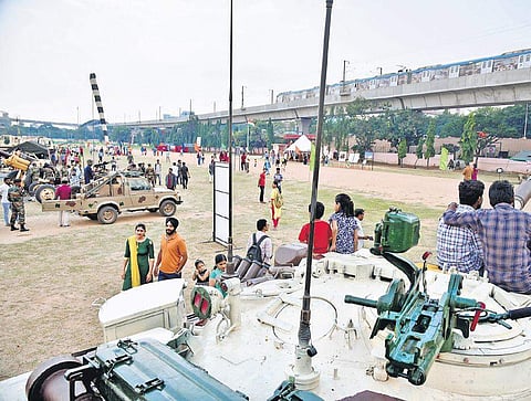 A plethora of military equipment and weapons displayed at Parade Grounds to commemorate the second anniversary of Surgical Strikes, in Hyderabad on Saturday | R Satish Babu