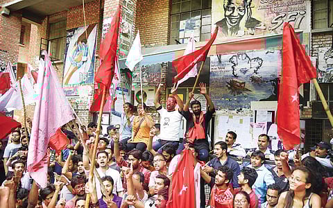 The victorious candidates of United Left alliance and their jubilant supporters after the JNUSU election results were declared earlier this month (EPS | Parveen Negi)