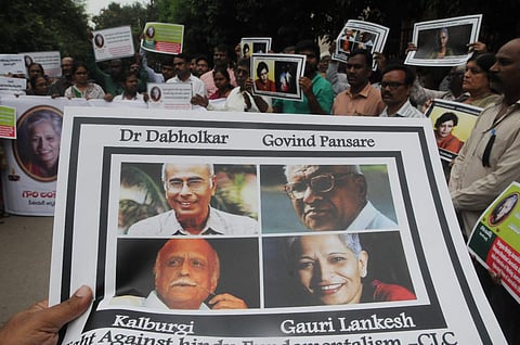 Activists and thinkers, Narendra Dabholkar, Govind Pansare, MM Kalburgi and journalist Gauri Lankesh (Photo | File/EPS)